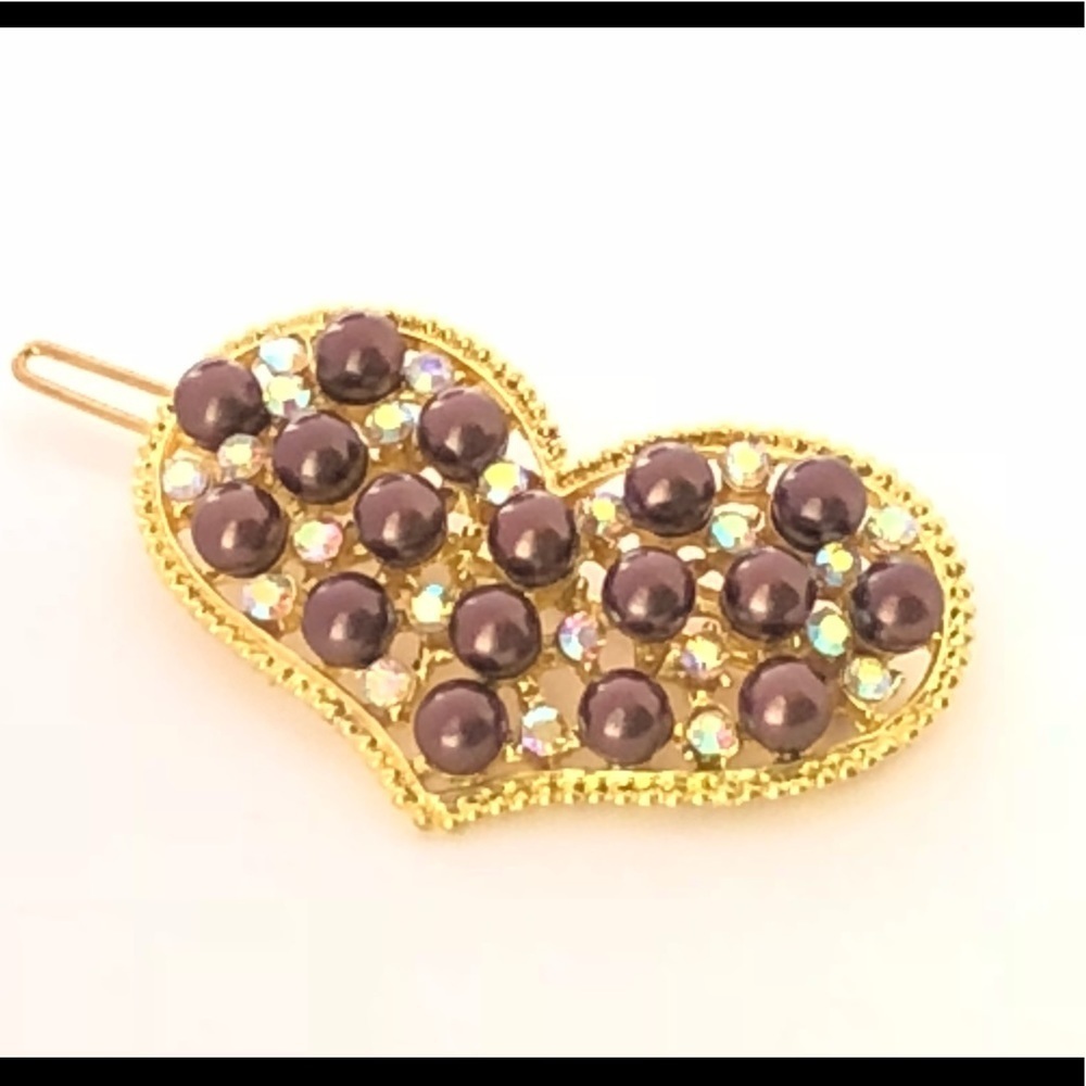 Chocolate Pearl Rhinestone Barrette Hair Clip